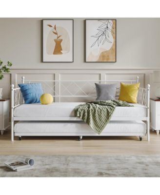 Twin Metal Daybed with Trundle, Premium Steel Slat Support, Space Saving Trundle Sofa Bed for Living Room, Bedroom and Guest Room