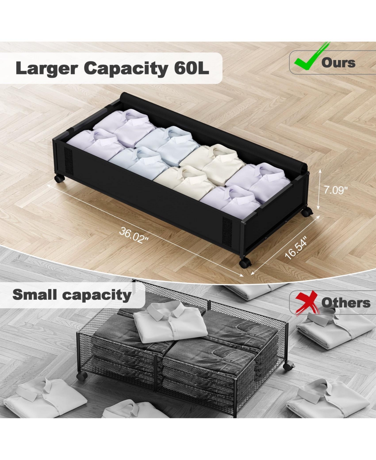 Mr Ironstone Under Bed Storage Containers with Wheels and Lids -2 Pcs Rolling Metal Organizer Drawer for Under The Bed Storage - Black