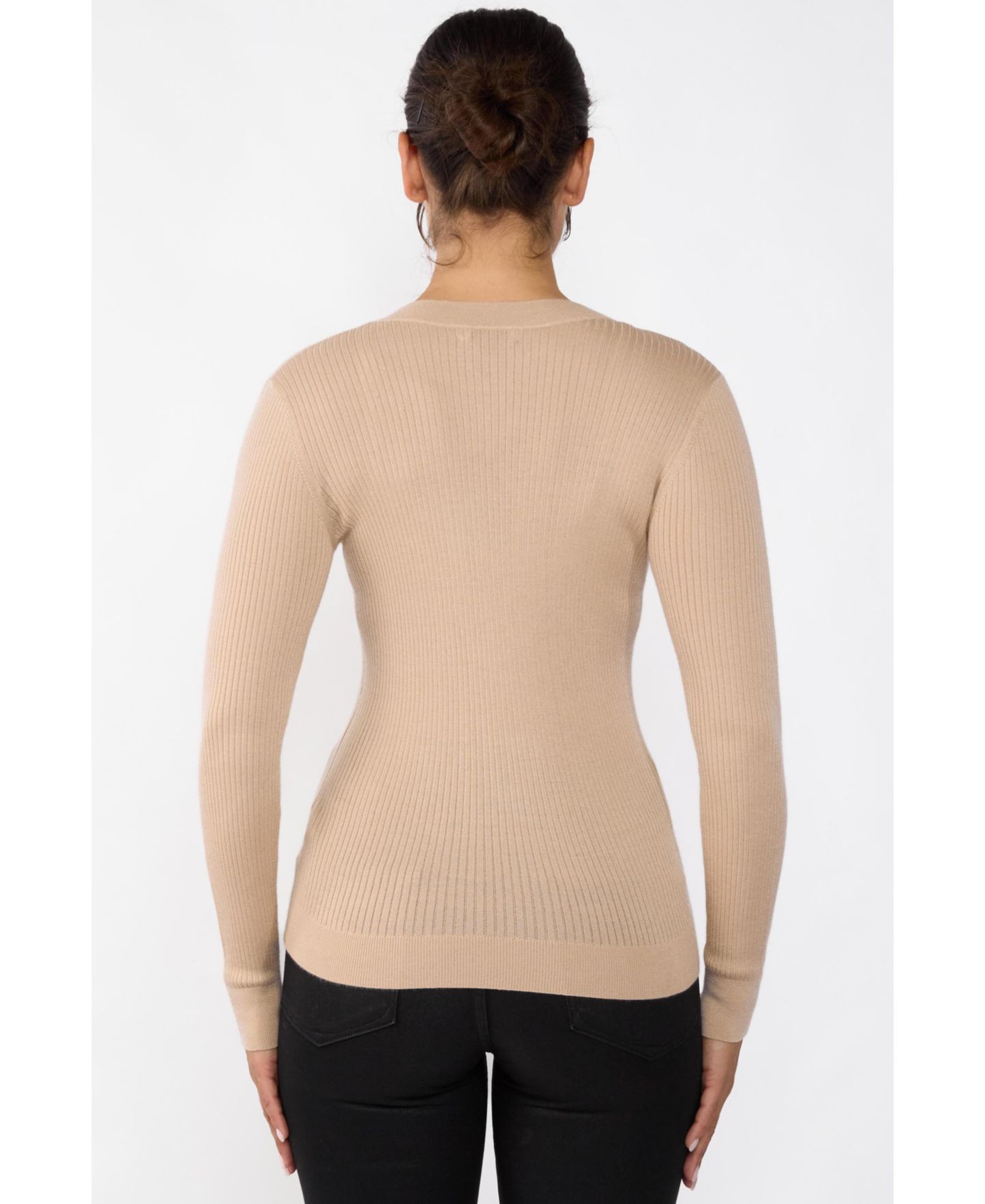 Женский свитер JENNIE LIU Tissue Weight Cashmere Silk Rib-knit Crewneck, цвет: Butterscotch — фото 2