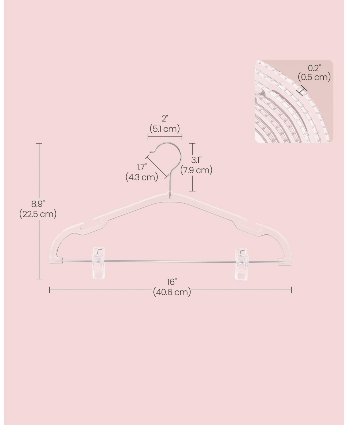 Slickblue Pants Hangers 30-Pack Clear Plastic Hangers with Adjustable Clips, Wide Shoulder Notches & 360 Swivel Hook, x 8.9 Inches for Pants, Skirt