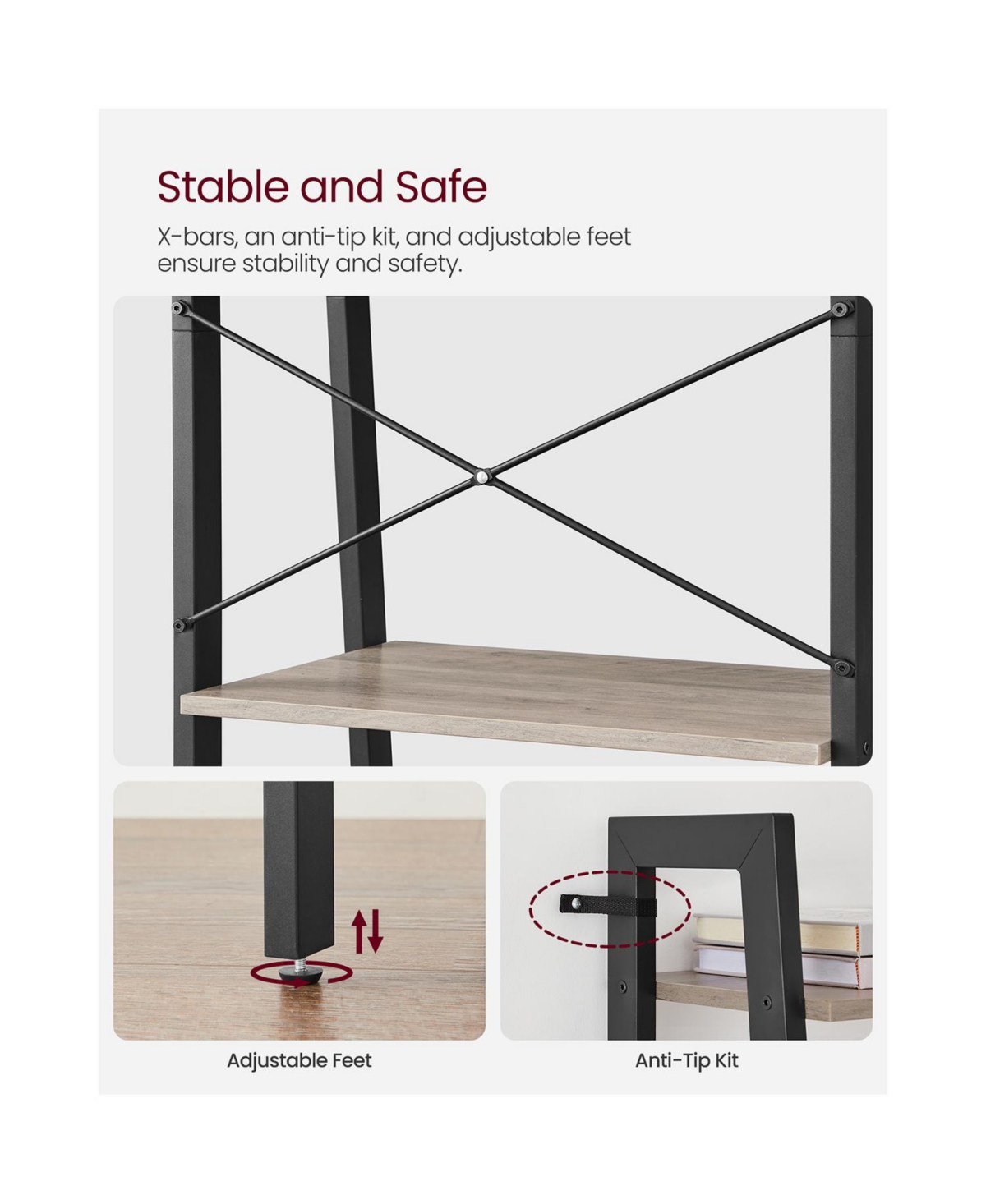 Slickblue 4-Tier Bookshelf Storage Rack, Shelves for Bathroom and Living Room Organization