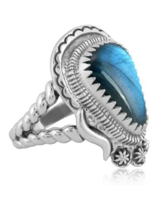 Sterling Silver Labradorite Split Shank Rope Ring, Size 8