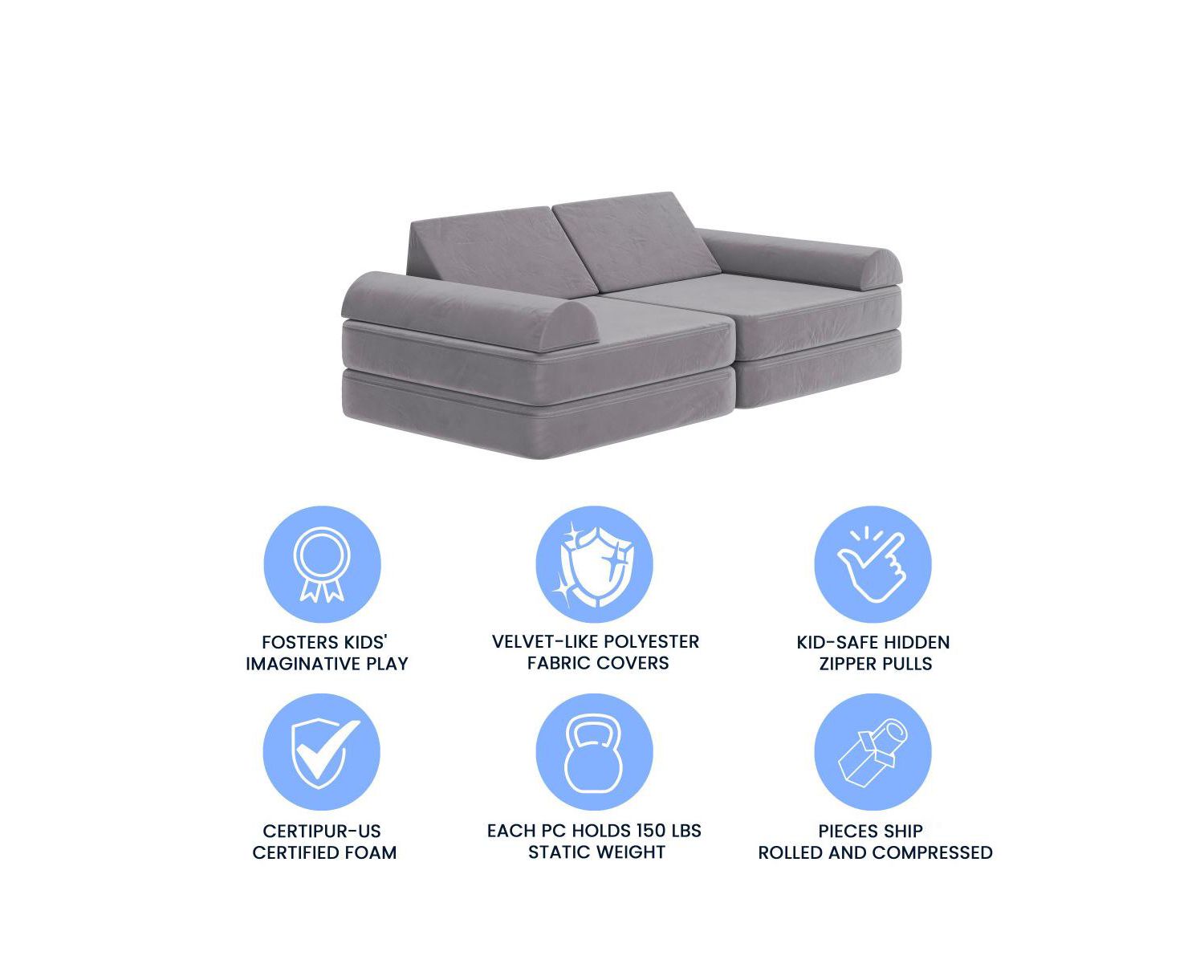 Conner Modular Play Couch For Kids With Convertible 6-Piece Design And Soft Foam Cushions