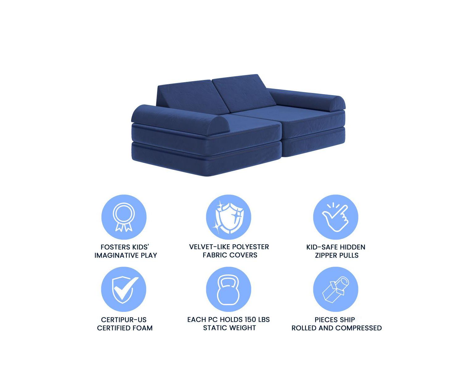 Conner Modular Play Couch For Kids With Convertible 6-Piece Design And Soft Foam Cushions