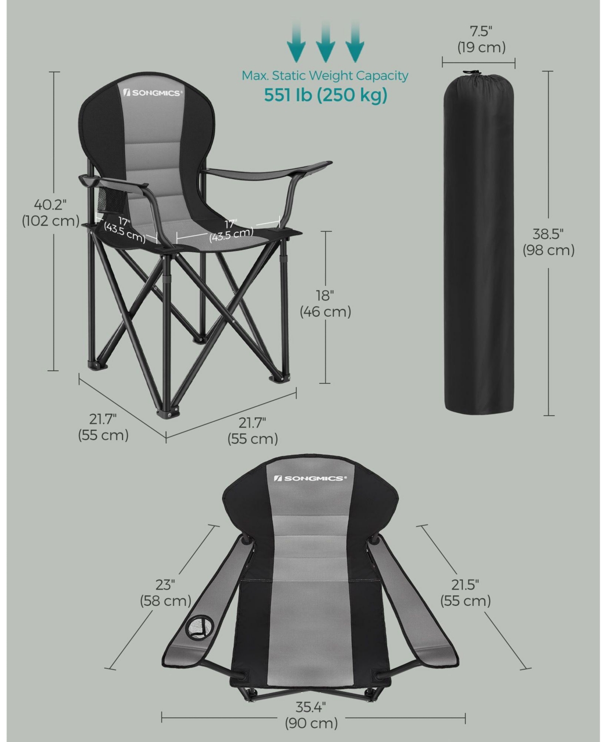 Slickblue Heavy Duty Folding Camping Chair with Comfortable Sponge Seat and Cup Holder - Black