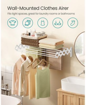Wall-Mounted Clothes Drying Rack &amp;#x2013; Accordion Design with 9 Staggered Hanging Rods, Expandable &amp; Retractable Steel Rack