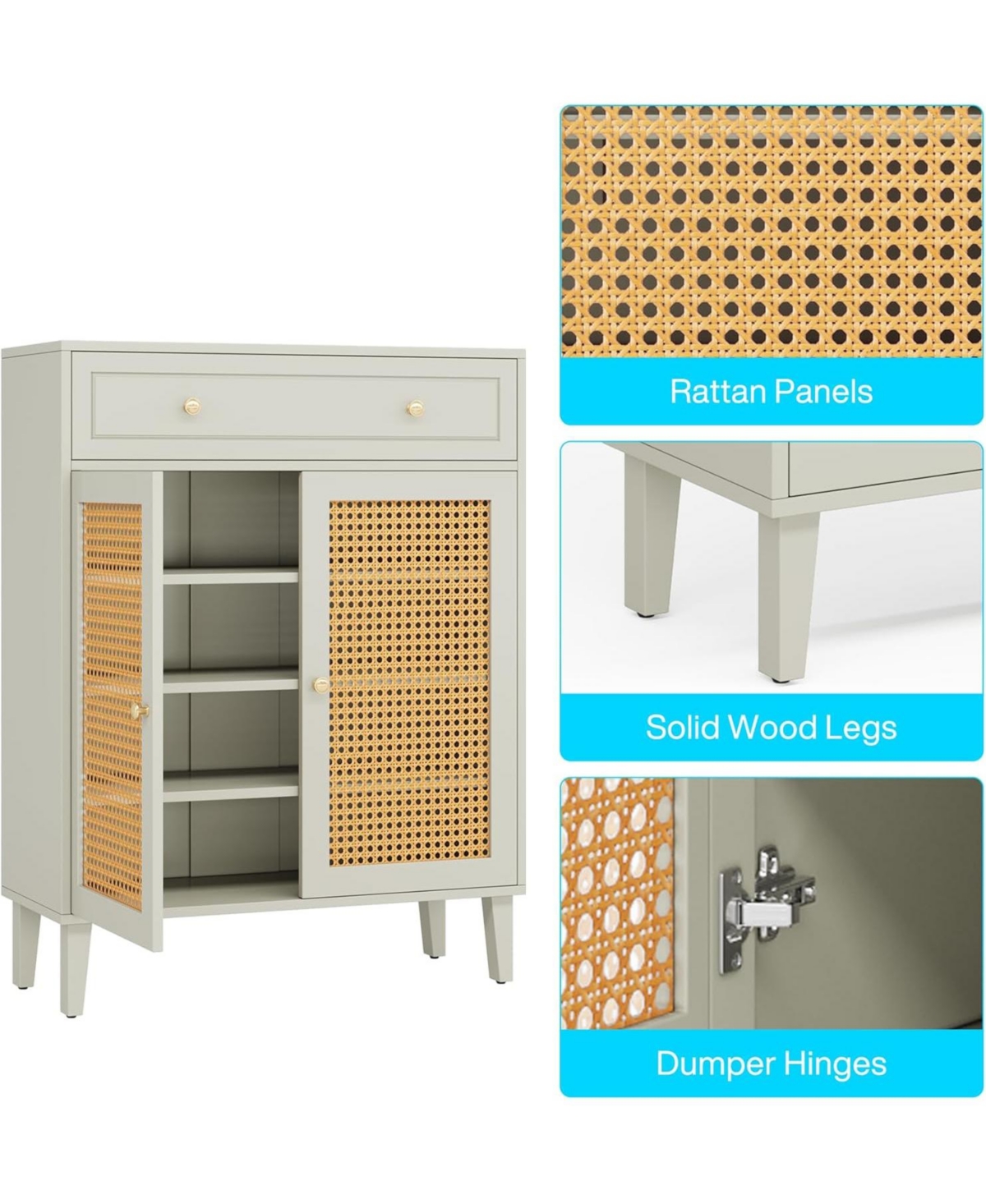 Tribesigns Shoe Cabinet with Doors and Drawer, Modern Shoe Storage Cabinet for Entryway, Rattan Shoes Cabinet with Adjustable Shelf, Wooden Shoe Organ