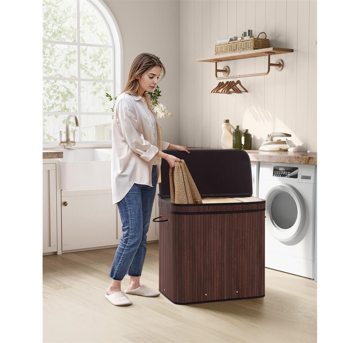 Slickblue Laundry Hamper Dirty Clothes Storage Basket with Lid Liner and Handles Rectangular