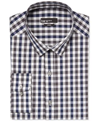 Bar III - Slim-Fit Grey Blue Textured Gingham Dress Shirt