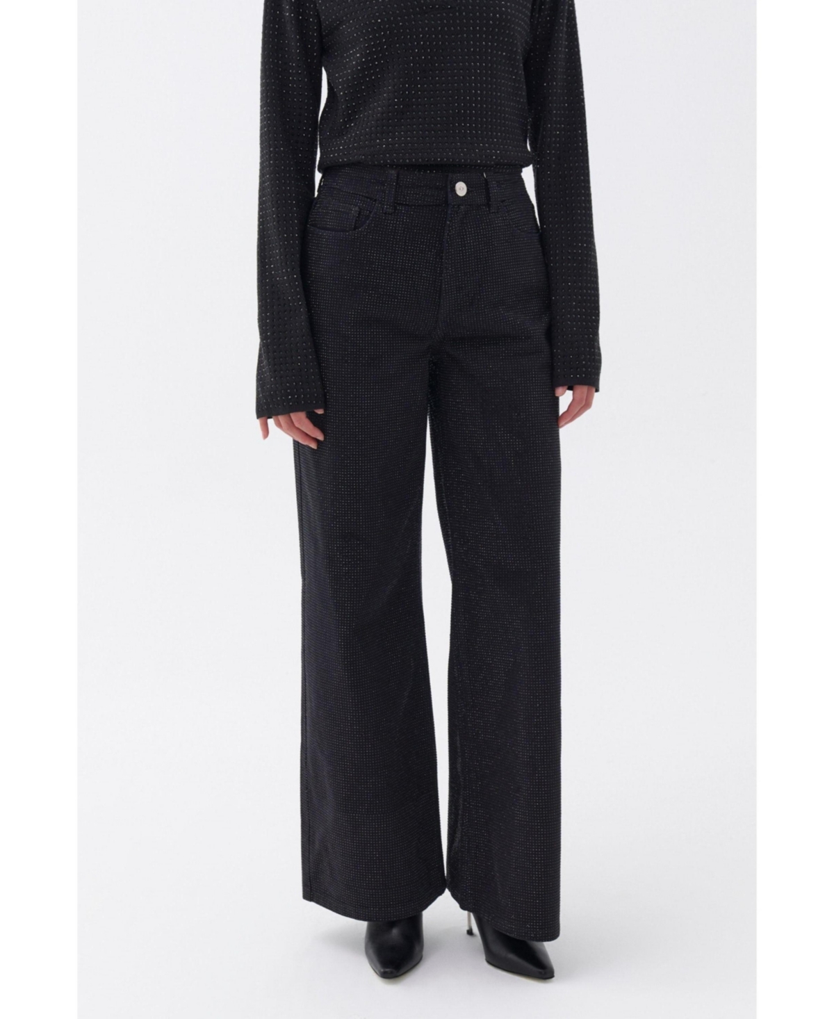 Women's Stone Embroidered Jeans - Black