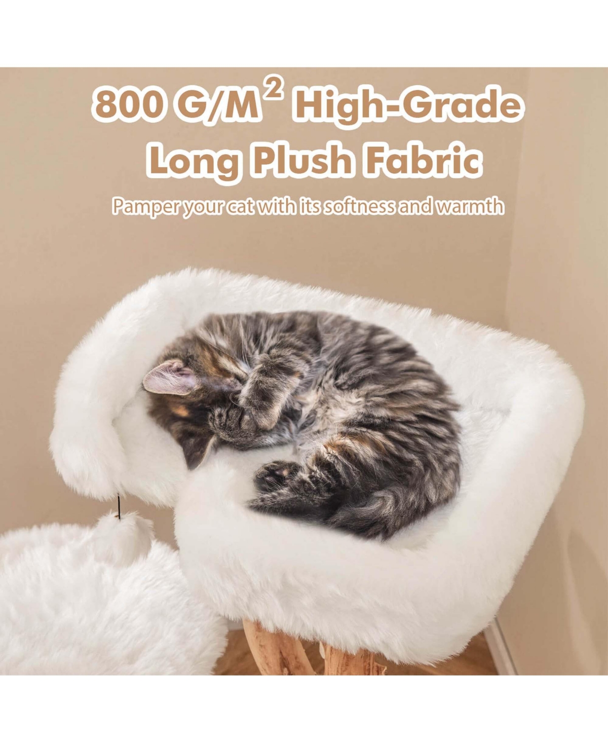 Solid Wood Cat Tree with Perch Natural Jute Scratching Posts Dangling Ball