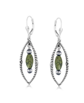 Sterling Silver Marquise Green Serpentine Dangle Earrings