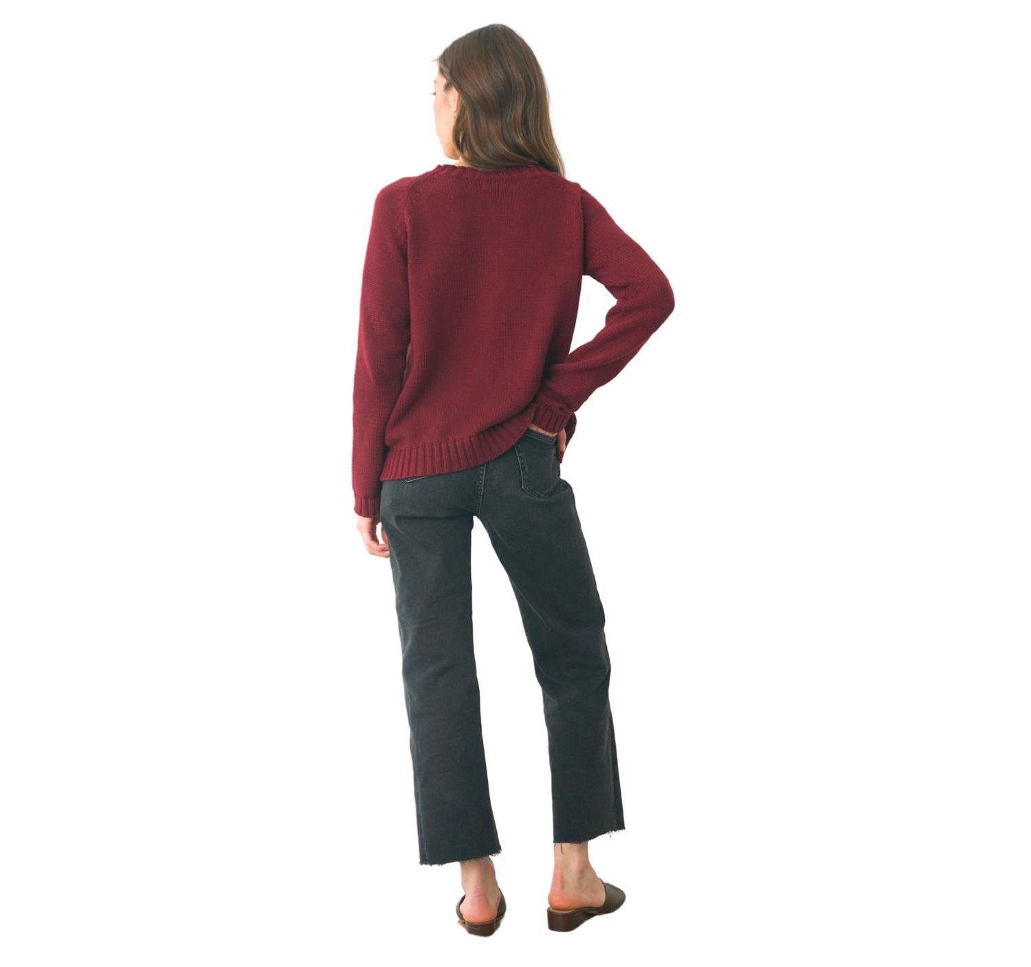 Women's Cotton Sloane Crewneck Pullover Sweater in Burgundy