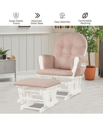Glider and Ottoman Cushion Set Wood Baby Nursery Rocking Chair
