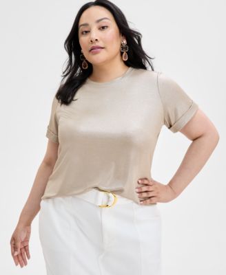 I.N.C. International Concepts - Plus Size Metallic Foiled T-Shirt