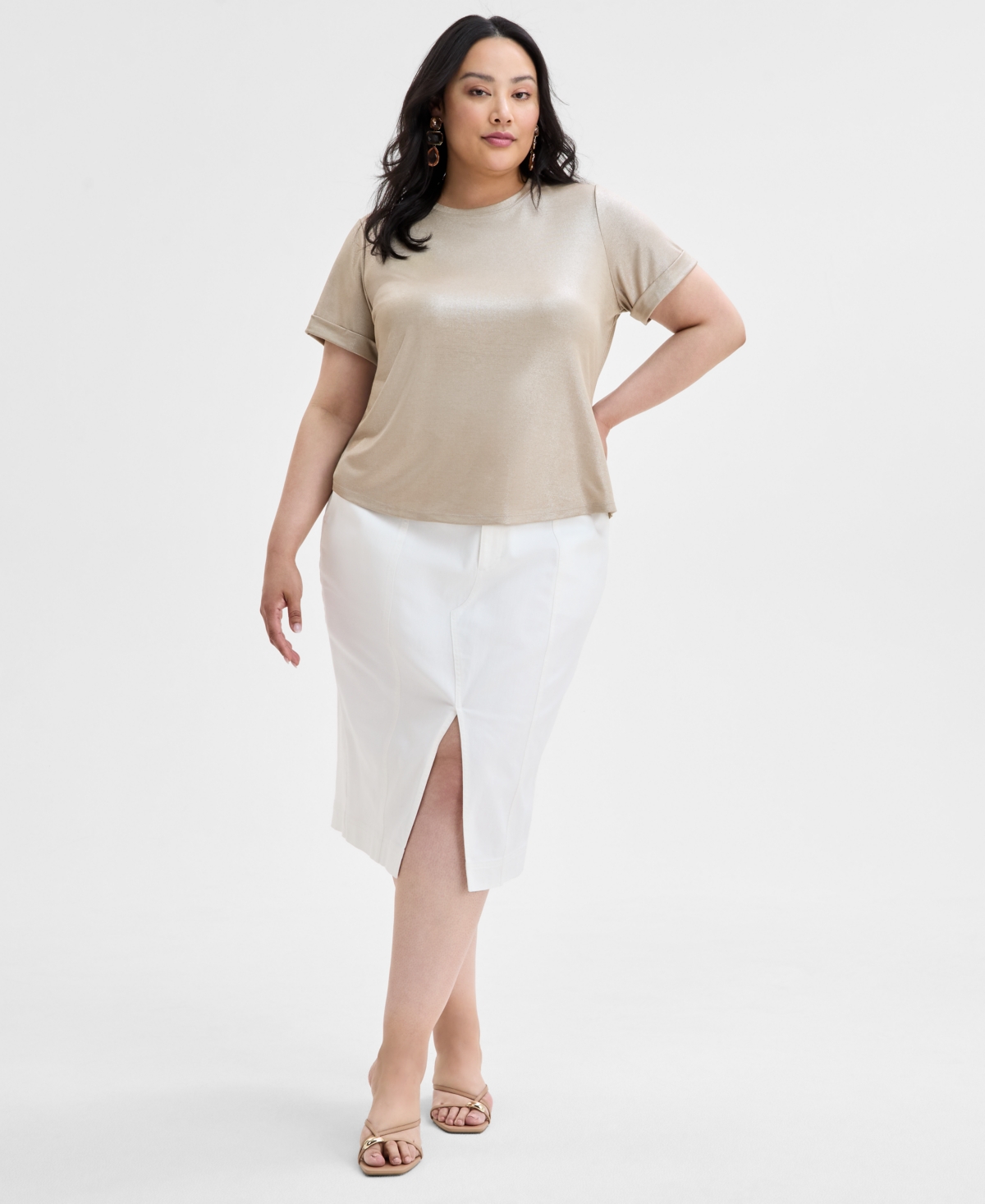 INC INTERNATIONAL CONCEPTS PLUS SIZE METALLIC FOILED T-SHIRT, EXCLUSIVELY AT MACY'S 