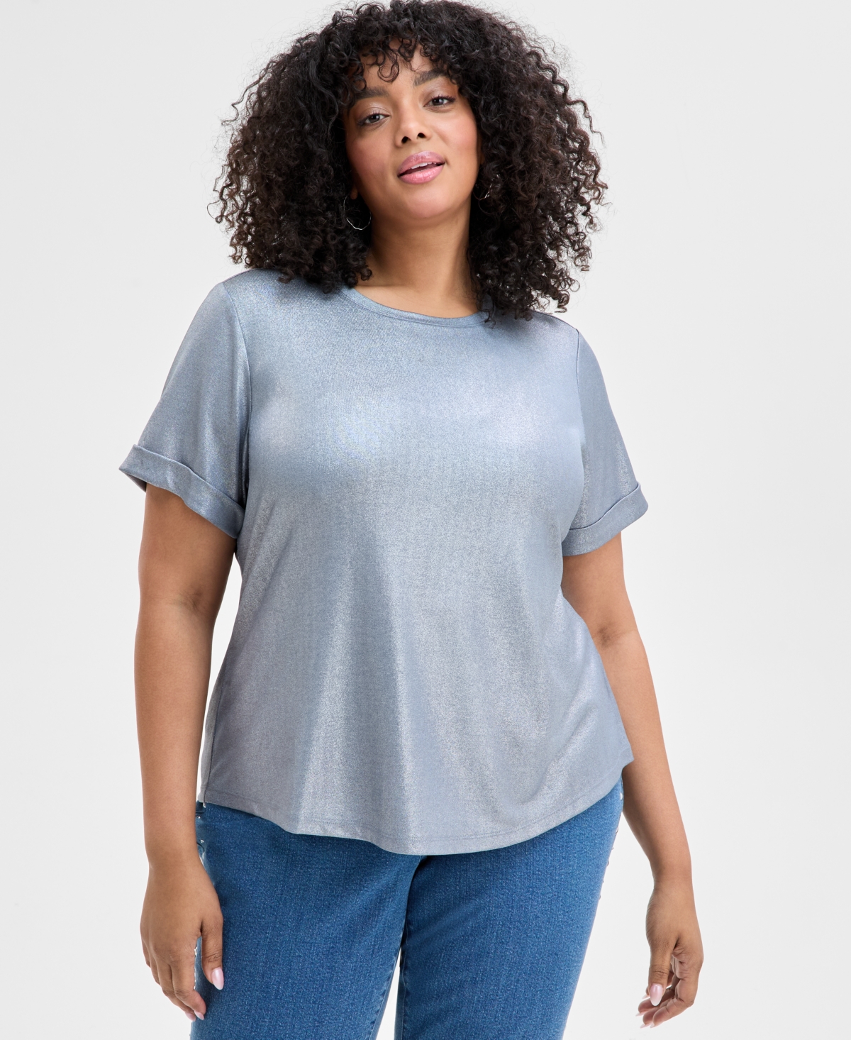 Plus Size Metallic Foiled T-Shirt, Exclusively at Macy's - Gold