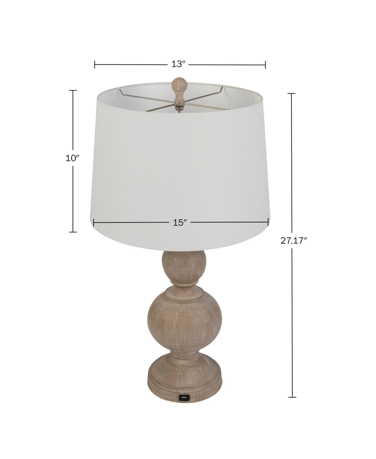 Lavish Home 27.17" Usb Charging Led Table Lamp Set In White Wash