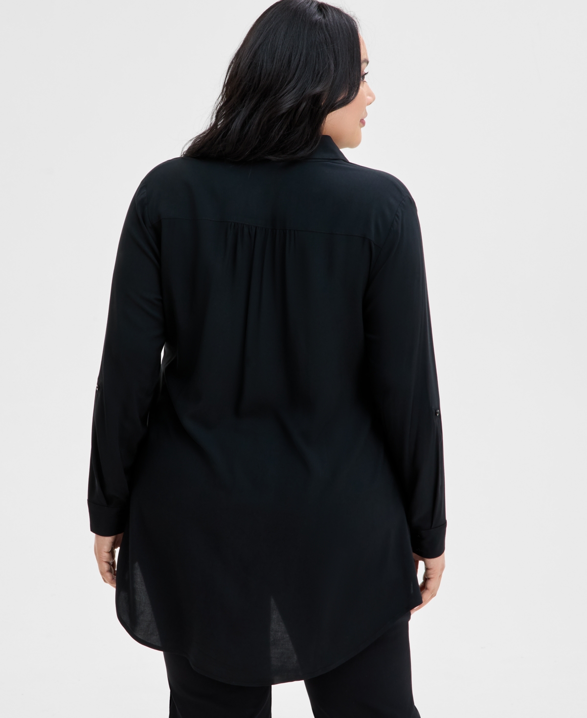 Inc International Concepts Plus Size Side-slit Top, Created For Macy's In Deep Black