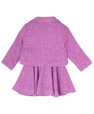 Little Girls Sequin Tweed Skirt Dress with Jacket, 2-Piece Set