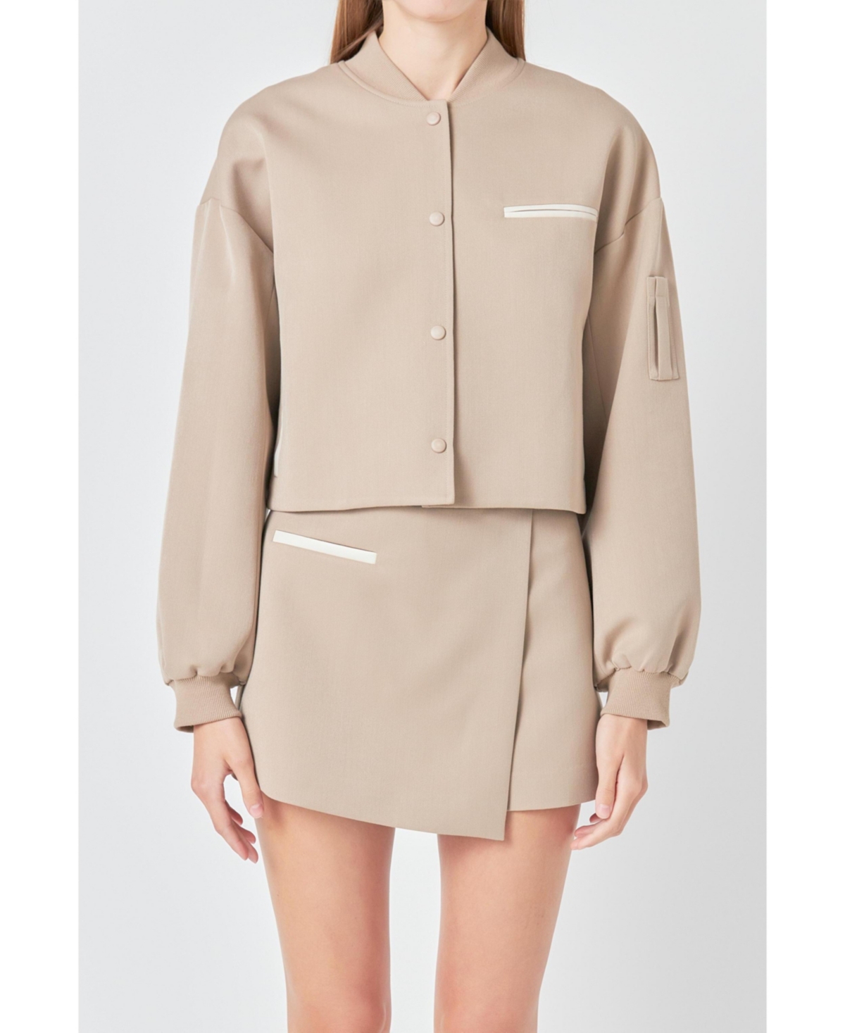Women's Cropped Bomber Jacket - Taupe