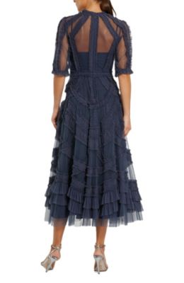 Women's High Neck Puff Sleeve Ruffle Tiered Dress