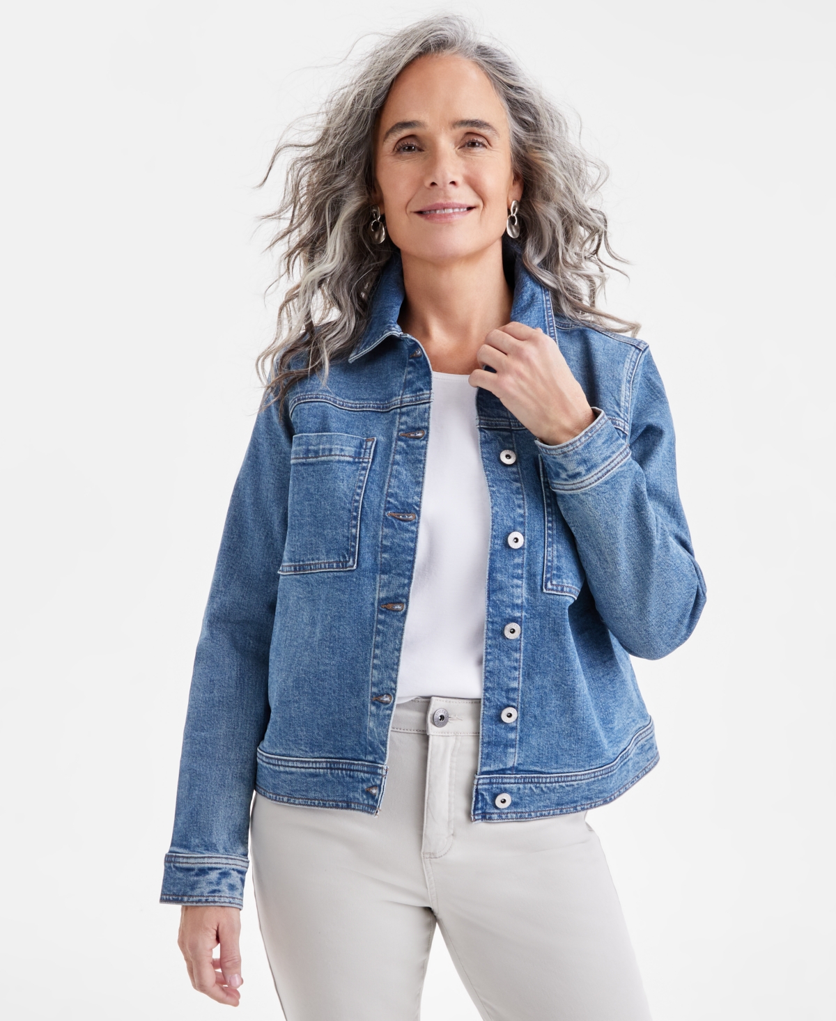 Shop Style & Co Women's Relaxed Denim Jacket, Exclusively At Macy's In Date Wash