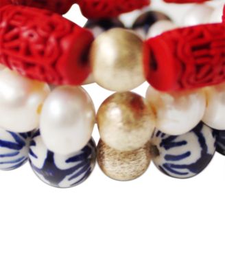 Gold-Tone 3-Pc. Set Mixed America The Beautiful Stretch Bracelets