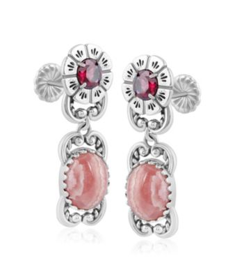 Sterling Silver Rhodochrosite Red Garnet Desert Bloom Dangle Earrings