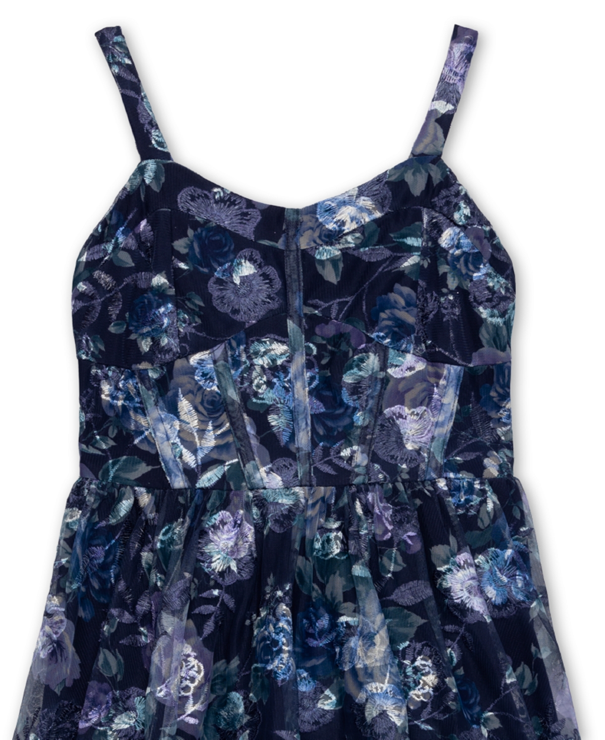 Speechless Big Girls Sleeveless Floral Embroidery Mesh Midi Dress - Purple