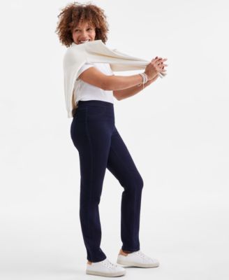 Petite Mid-Rise Pull-On Straight-Leg Jeans, Exclusively at Macy's