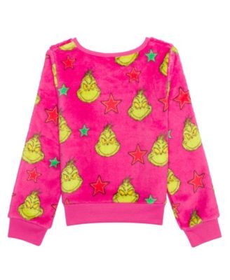Toddler and Little Girls Bright Star Grinch Long Sleeve Plush Pullover Sweatshirt