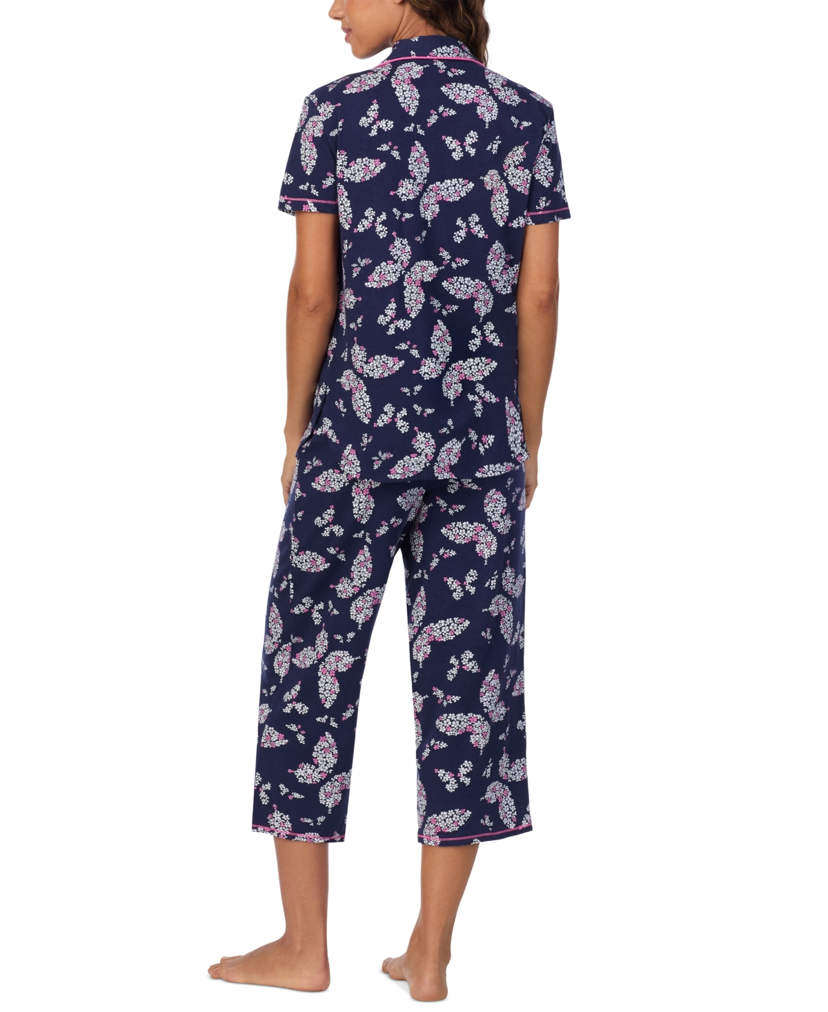 CUDDL DUDS WOMEN'S PRINTED COLLARED CROPPED PAJAMA SET 