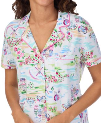 Women's Printed Collared Cropped Pajama Set