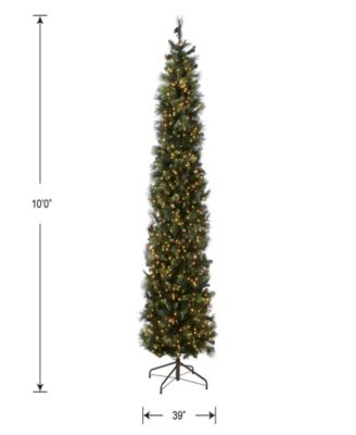 10' Carolina Pine Slim Wrapped Tree with  Flocked Cones &  Clear Lights