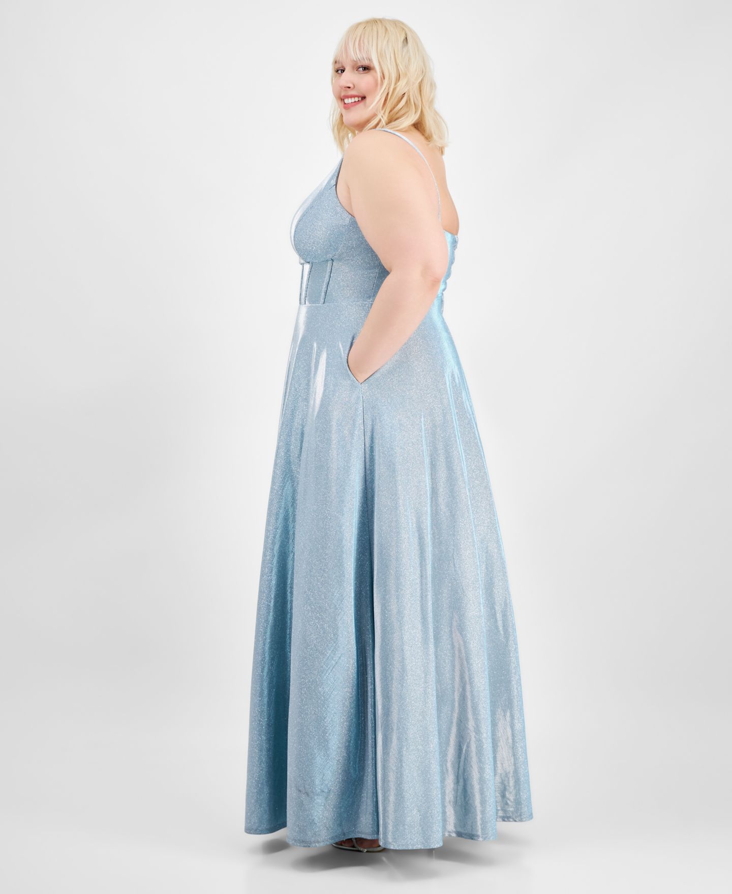 Женское платье City Studios Trendy Plus Size Glitter V-Neck Sleeveless Gown, цвет: Виноградный — фото 8
