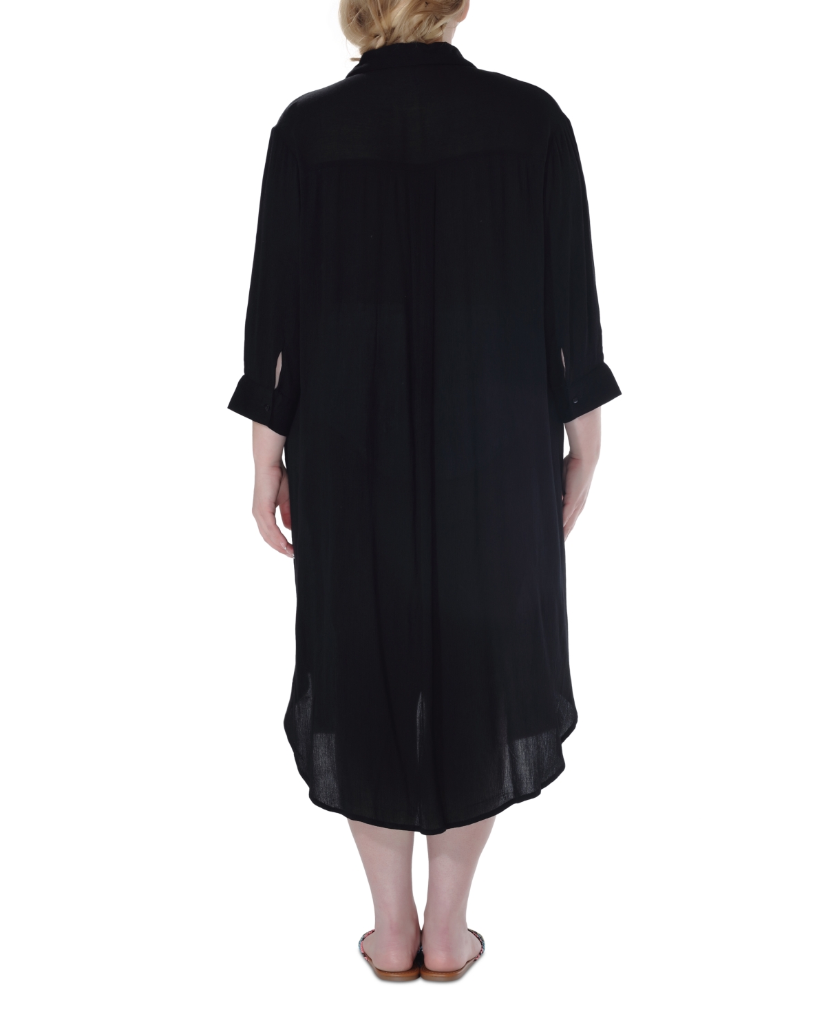 Raviya Plus Size Button-down Midi Cover-up Dress In Black