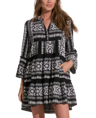 Elan - Women's Embroidered Cotton Long-Sleeve Dress
