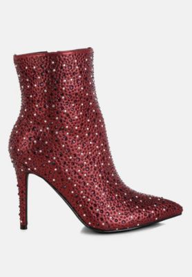 Womens Lobelia Rhinestones Embellished Stiletto Boots
