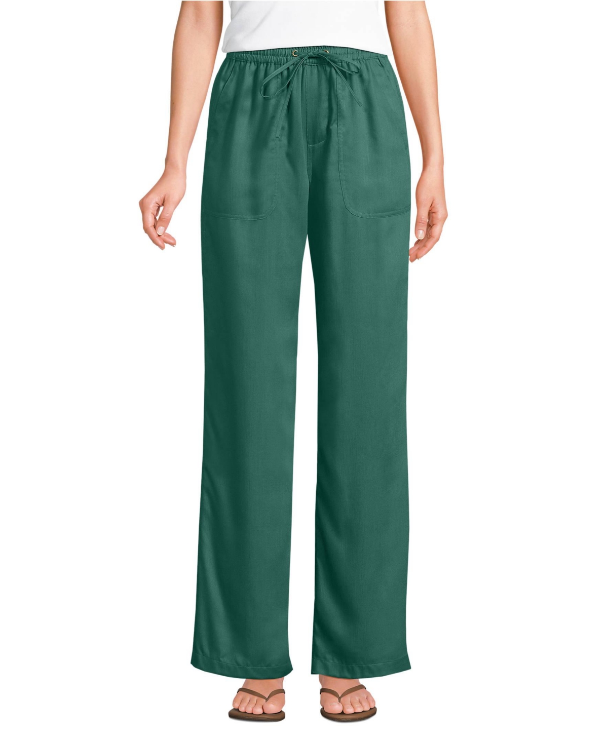 Women's Tencel Fiber High Rise Wide Leg Pants - Washed evergreen