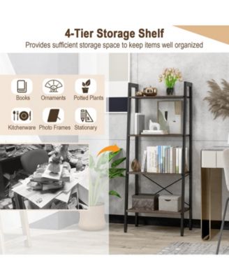 4-Tier Bookshelf with Metal Frame and Adjustable Foot Pads