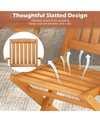 Patio Wood Folding Chair Set of 2 with Armrests and Slatted Seat