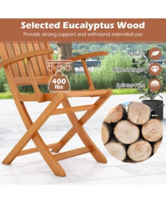 Patio Wood Folding Chair Set of 2 with Armrests and Slatted Seat