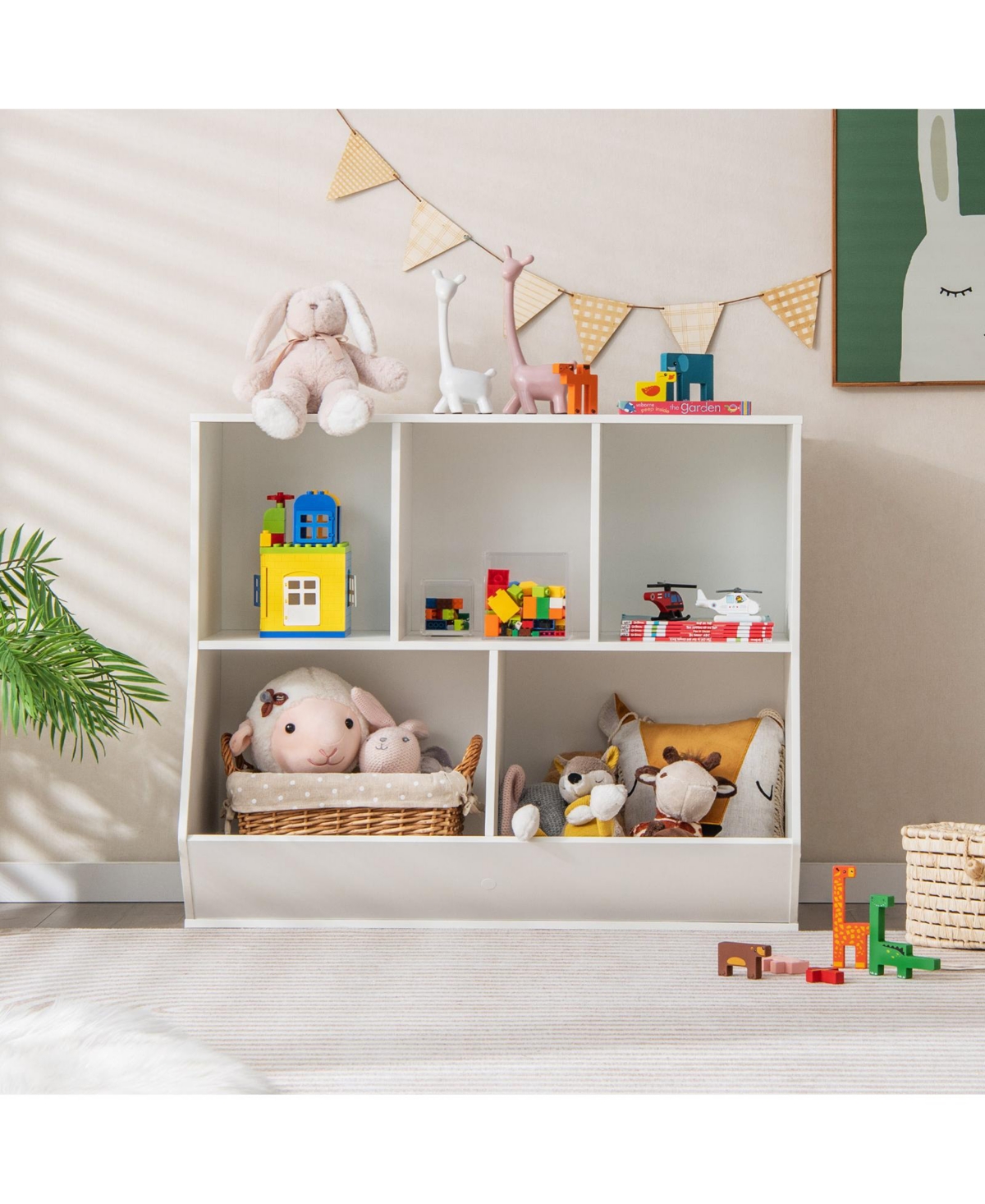 Gouun 5-Cube Wooden Kids Toy Storage Organizer with Anti-Tipping Kits