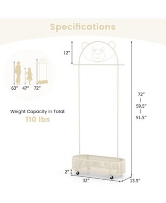 Kid Clothes Rack with 3 Adjustable Heights and Wheels