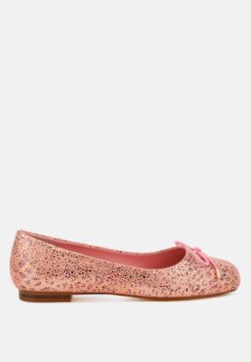 Rag and Co Womens Apollon Bow Detail Embossed Suede Ballerinas