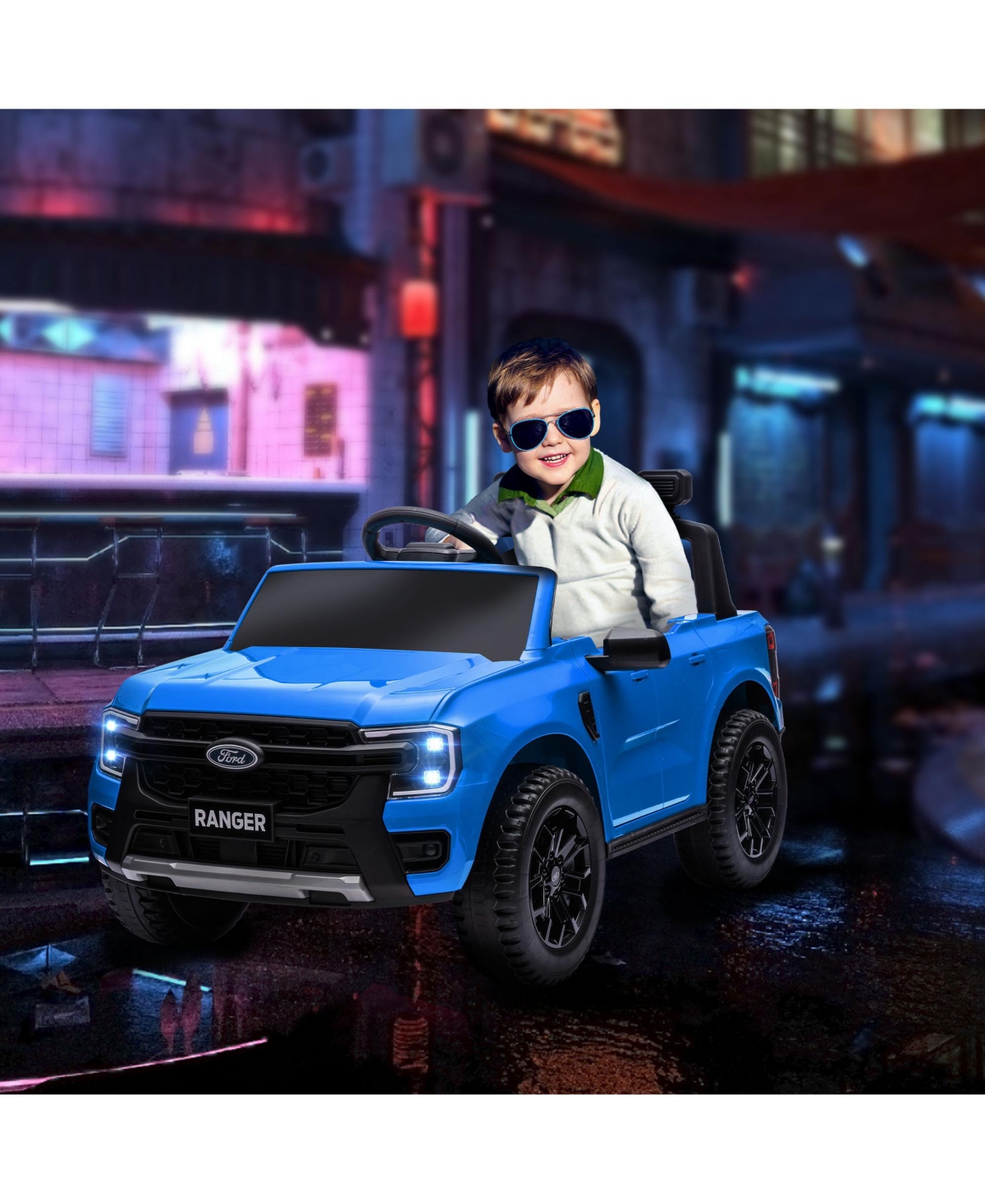 Qaba Ford Ranger Licensed 12V Kids Ride on Car w/ Toy Storage,