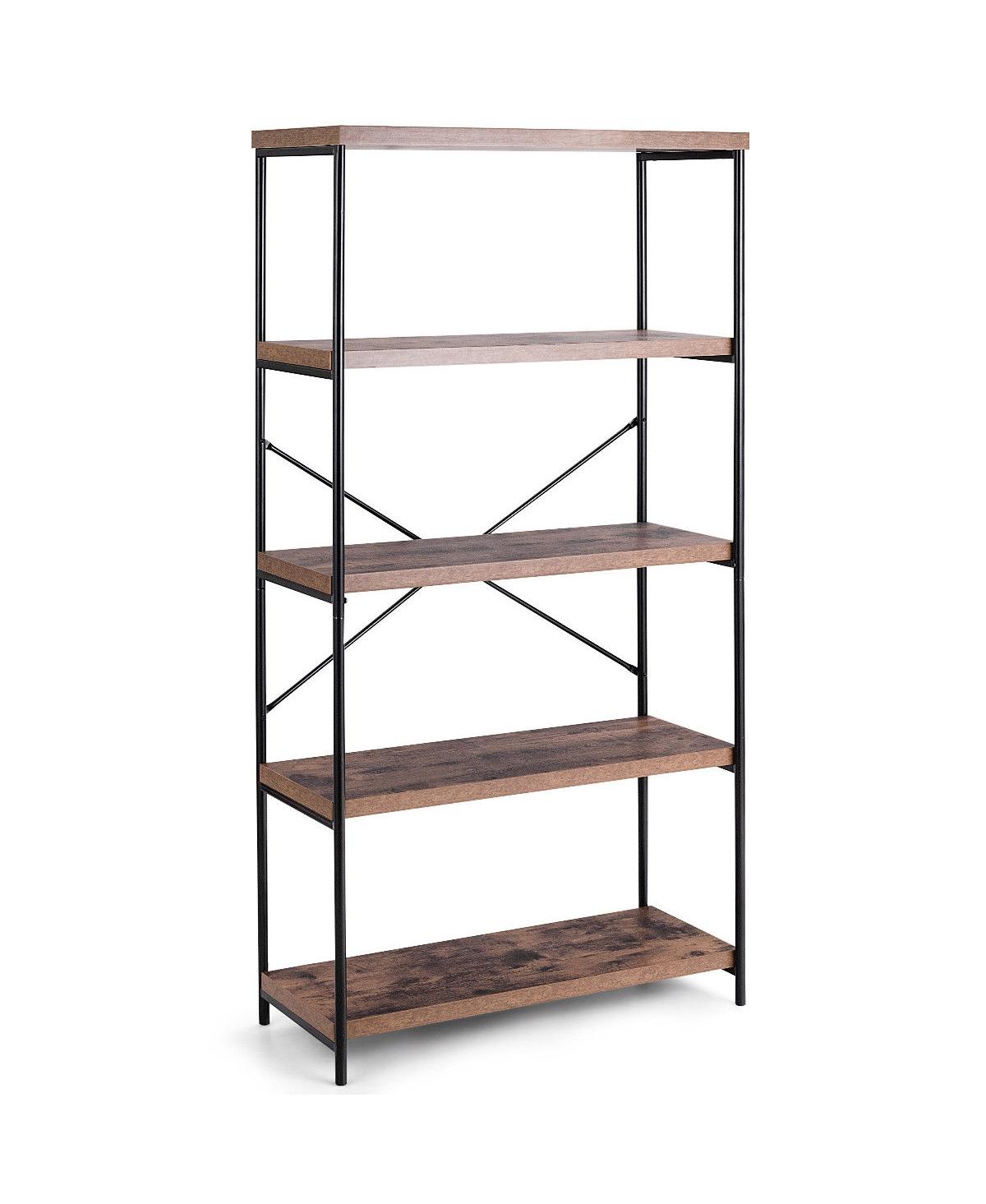 Multipurpose Open Bookcase Industrial Rack Wide Standing Storage Shelf - Brown