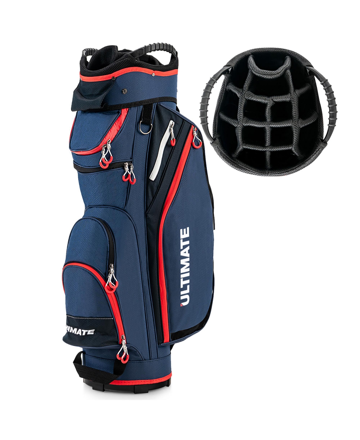 9.5" Golf Cart Bag w/14 Divider Rain Hood Cooler Bag 8 Pockets - Navy