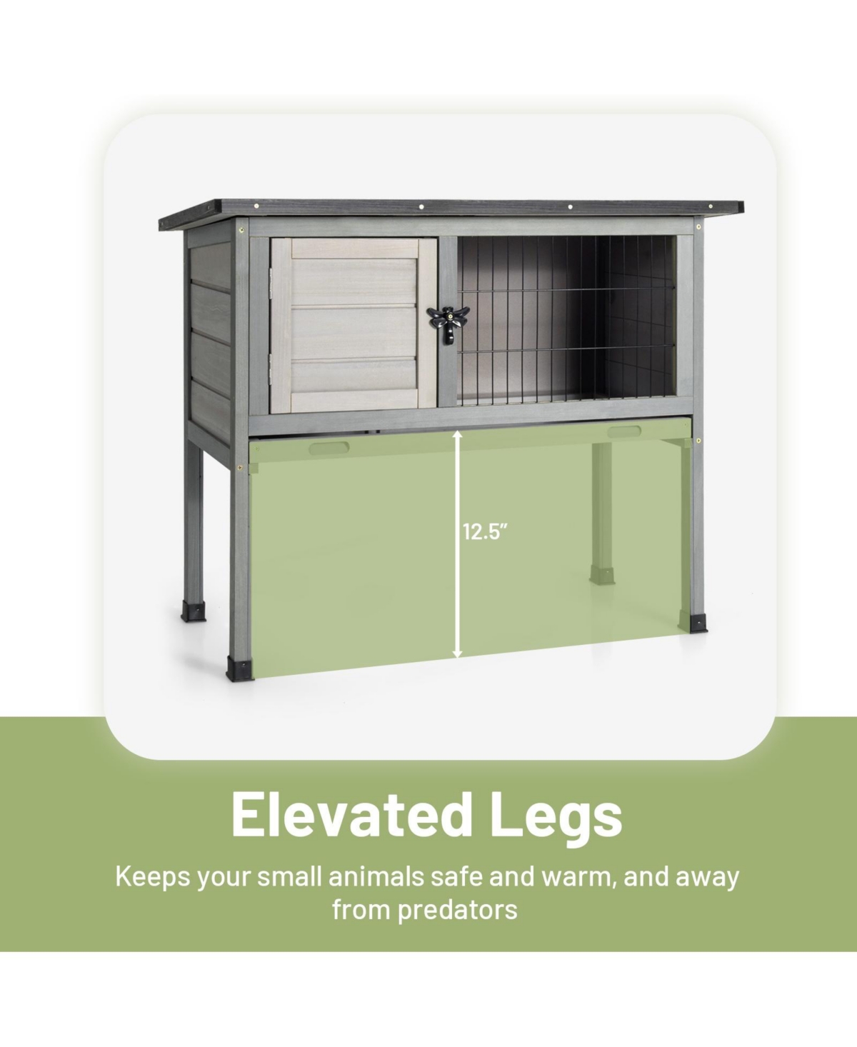 Gouun Elevated Rabbit Hutch with Hinged Asphalt Roof and Removable Tray